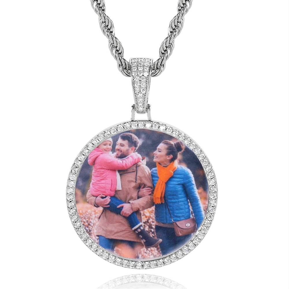 Custom Made Cubic Zirconia Necklace Gold Plated Photo Charm Necklace for Family