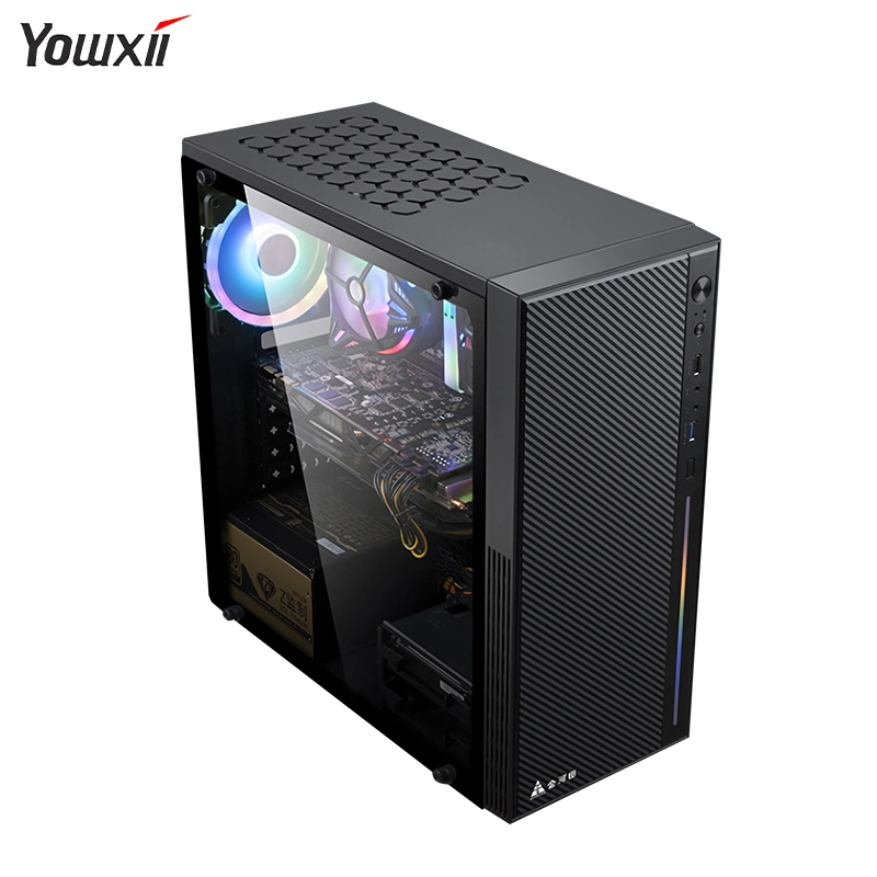 Yowxii High Quality Black Mesh ATX Tower Gaming Computer Cases Towers with Tempered Glass Office Computer Casing Desktop Computer Case