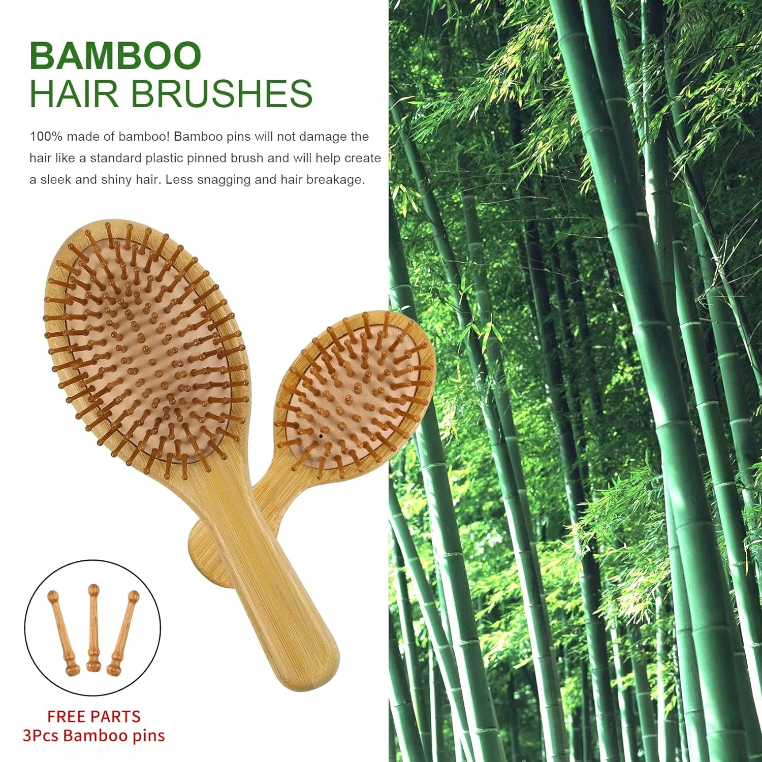 Juego de cepillos de cabello de bambú natural