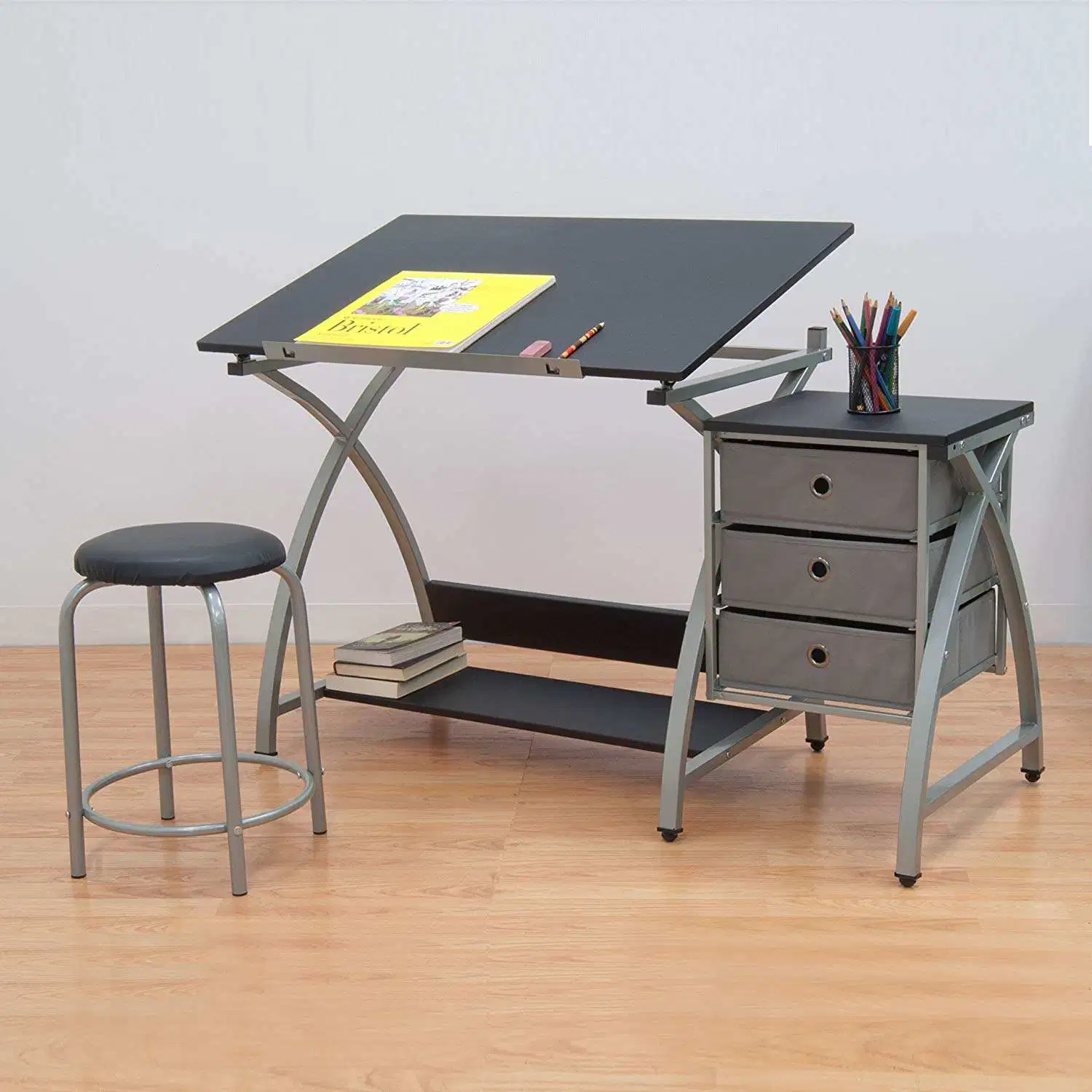 Drafting Desk Drawing Table Art Desk with Stool Adjustable Tabletop