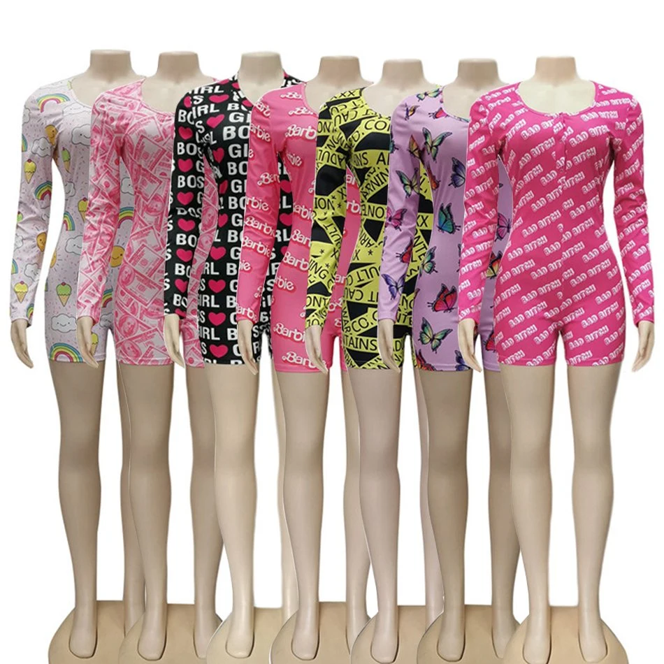 Women Tongue Print Long Sleeve Sexy Party Onesie Pajamas Sexy Sleepwear