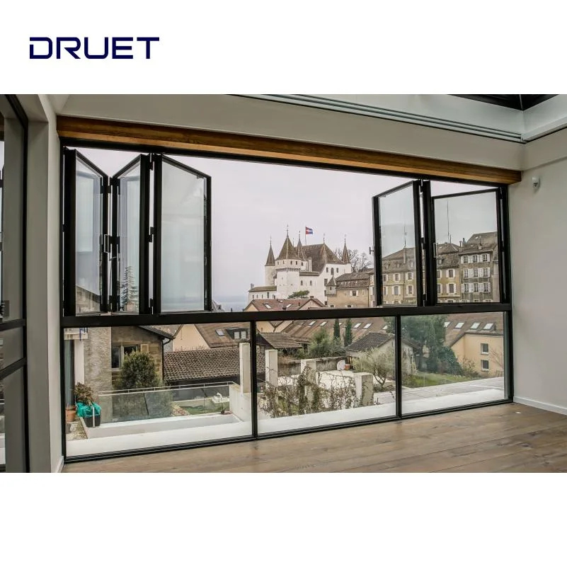 Europäische Norm CE Zertifikat Beste Qualität Horizontal Falzen doppelt gehärtet Glas Aluminium Bifold Fenster für Küche