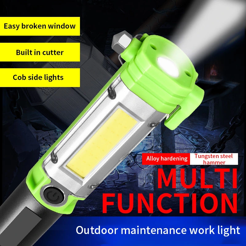 New Safety Hammer Flashlight Portable Car Inspection Light Strong Magnetic COB LED Work Light