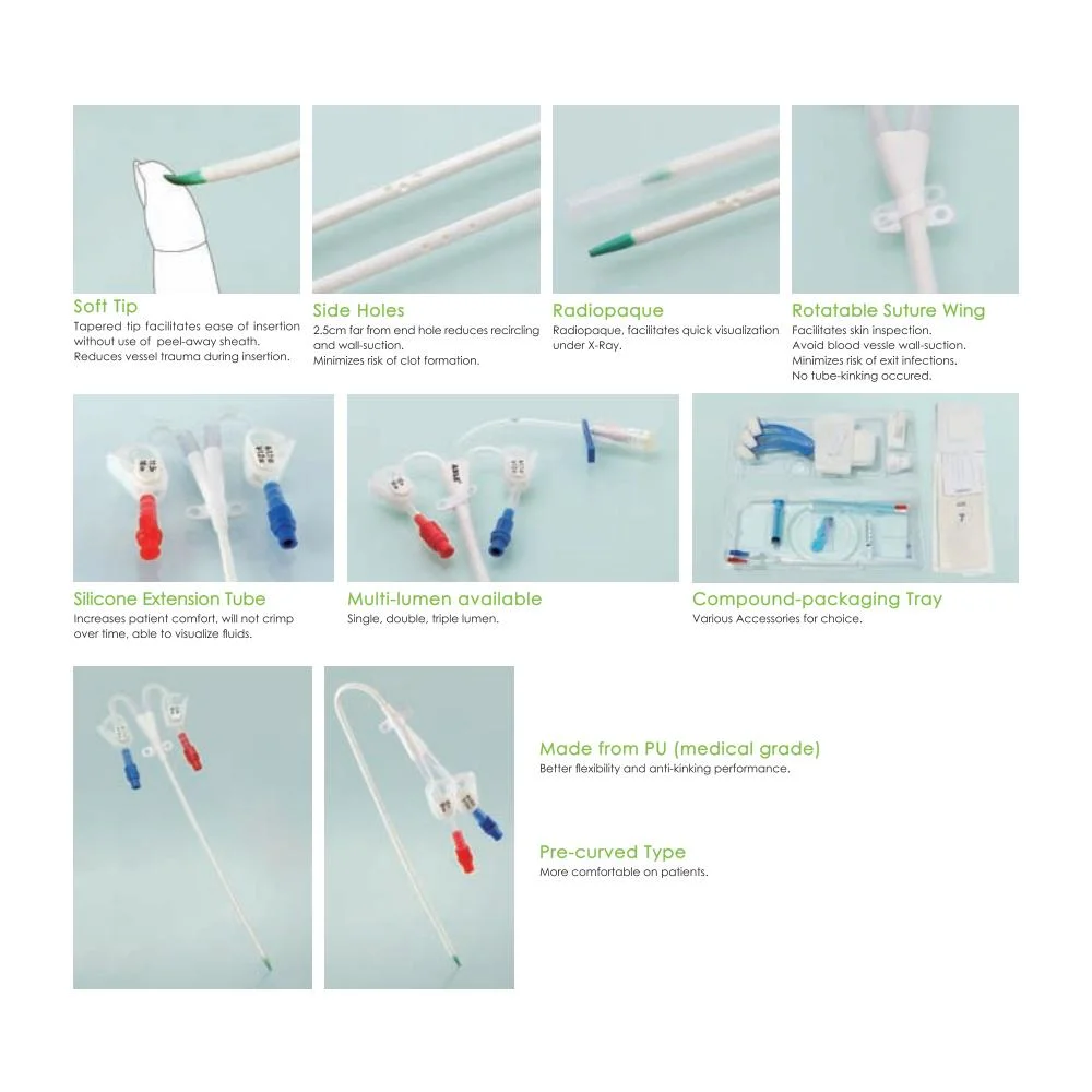 Customized Pigtail Heart Cervical Veins for Powertrialysis Double Lumen Dialysis Catheter Price