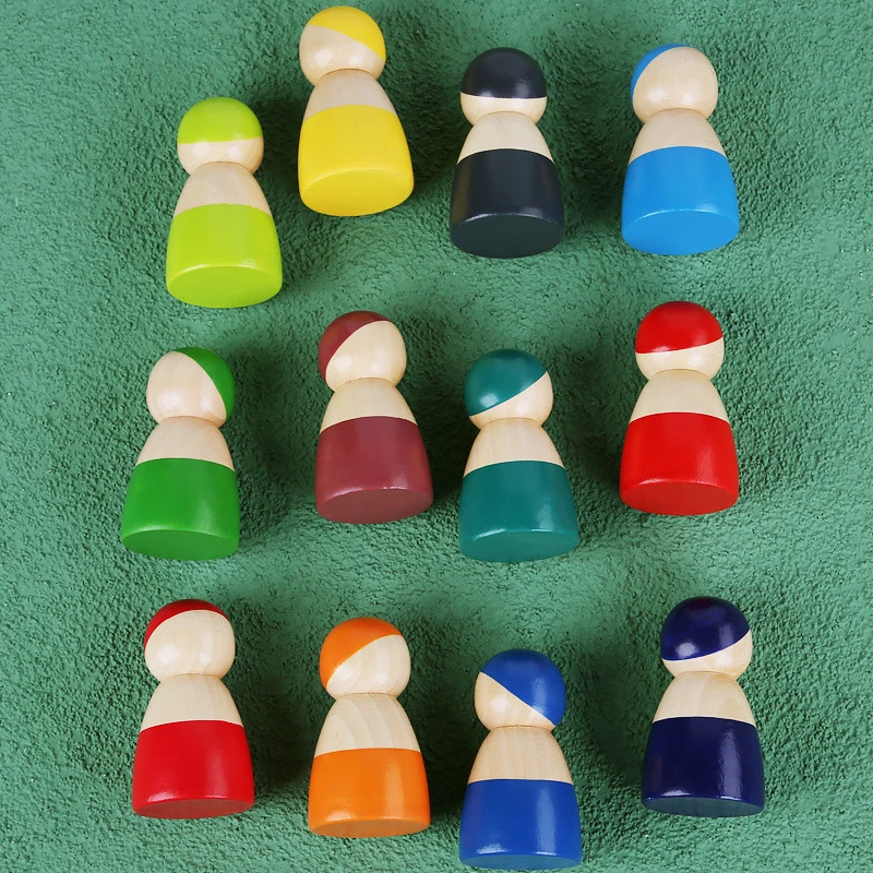 Wooden Colorful Mini Families for Children's Early Education and Color Recognition Puzzle