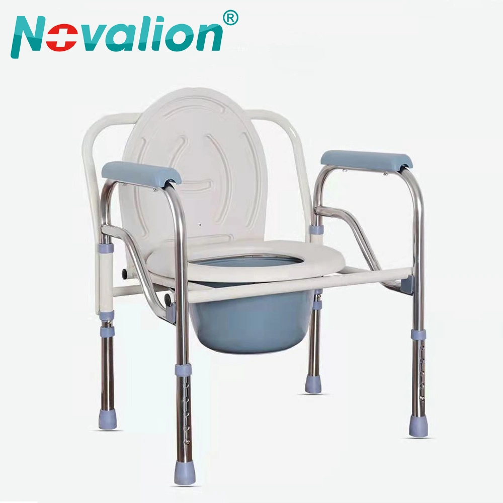 Factory Wholesale Price Foldable Stainless Steel Hospital Medical Home Bedside Bathroom Potty Shower Toilet Commode Chair for Elderly Disabled Patient Camping