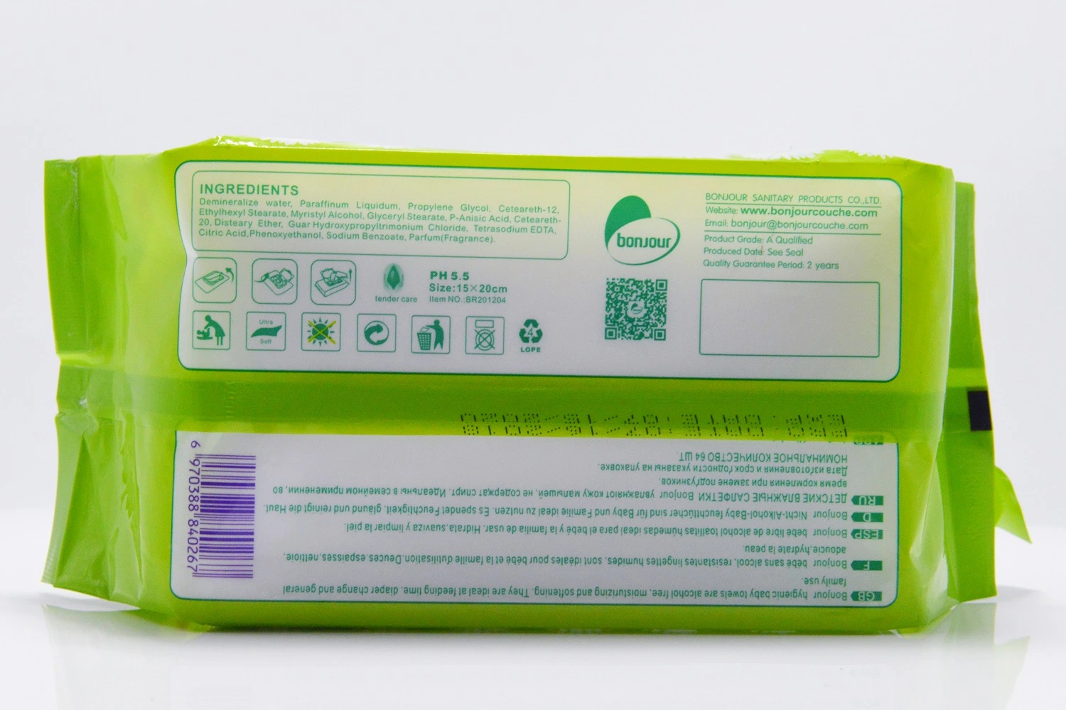 Hot Selling Green Outer Packaging Non-Woven Fabric Series Wipes, High-Quality Baby Products