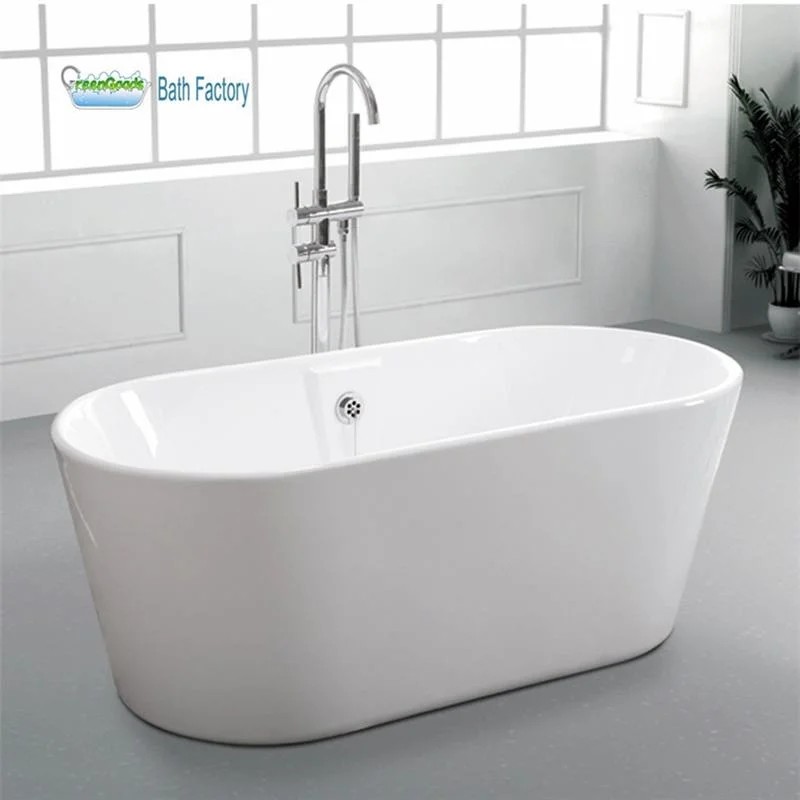 White Acrylic Bath Tub 67-Inch Freestanding Bathtub with Drain and Overflow Holes