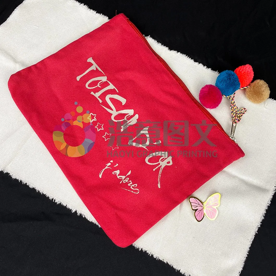 Custom Creative Red Storage Canvas File Zipper Pen Bag for Pencil Bags