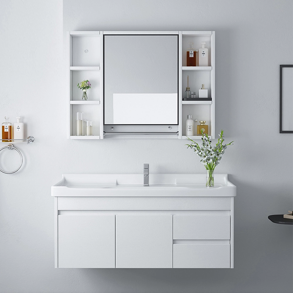 770*440 Armario de baño pequeño sólido de madera blanca pared montada barato