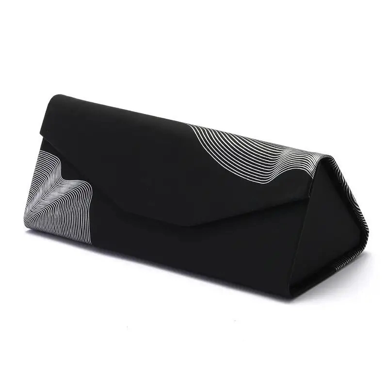 High Quality Sunglasses Box Packaging Glass Box PU Leather Magnet Black Eyeglass Cases Stock Triangle Flat Folding Case