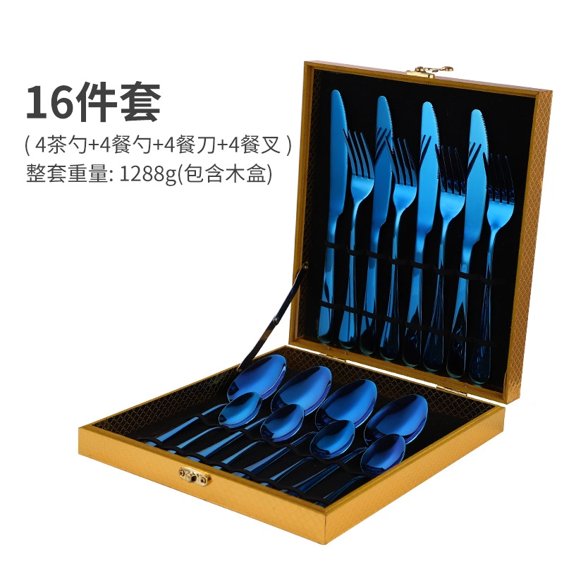 16 Piece Wooden Box Stainless Steel Cutlery Set for 4 Steak Knife Fork Spoon Stainless Steel Western Cutlery