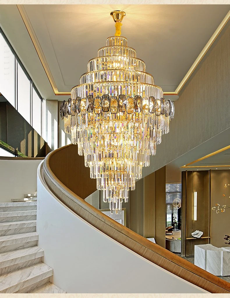 Moderno luxuoso Duplex Villa Stairs LED K9 cristal grande lustre Decoração de iluminação