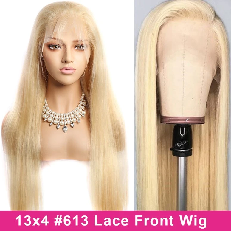 150% Density Pre Plucked Peruvian Remy Ombre Blonde Lace Front Straight Human Hair 613 Frontal Wigs Baby Hair