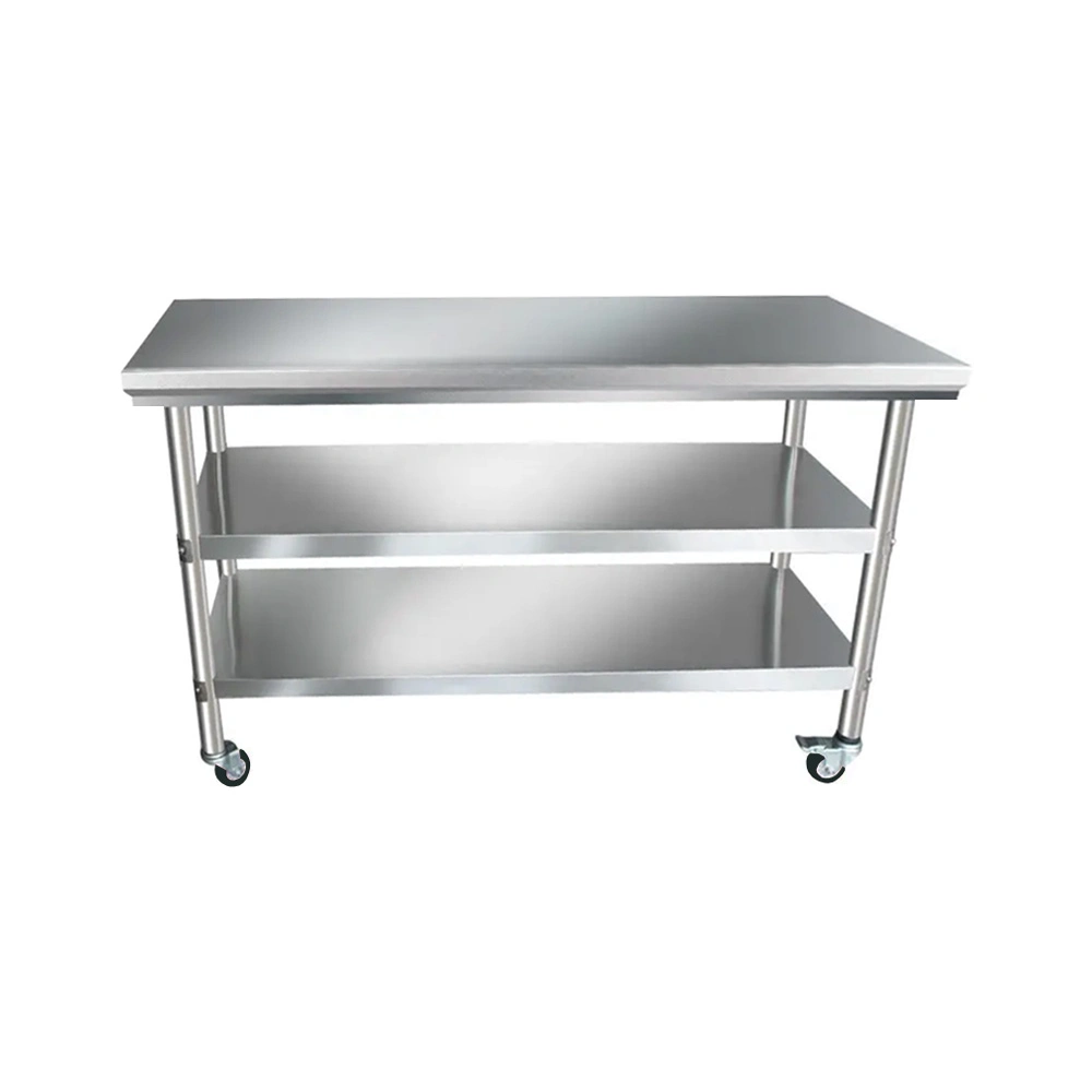 three deck commercial kitchen stainless steel workbench with wheel caster for restaurant use