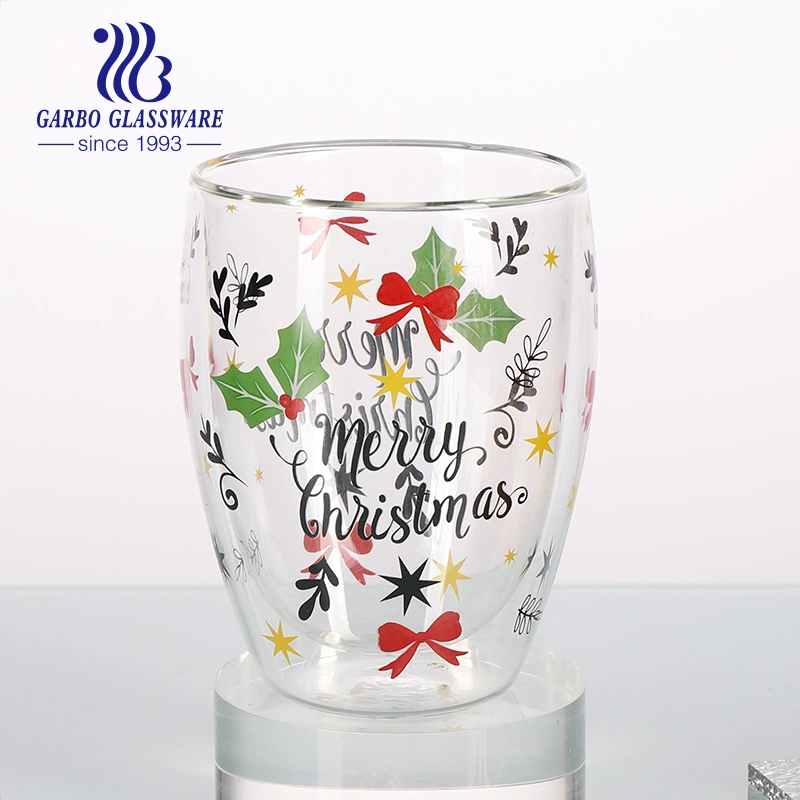 Christmas Decal Handmade Double Wall Coffee Glass 350ml