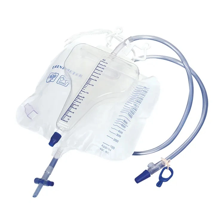 Disposable Medical PVC Sterilize Pull Push /T Valve Urine Bag with CE/ISO