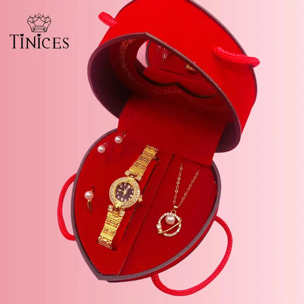 Latest Valentine's Day Heart Shaped Gift Box Watch Jewelry Set