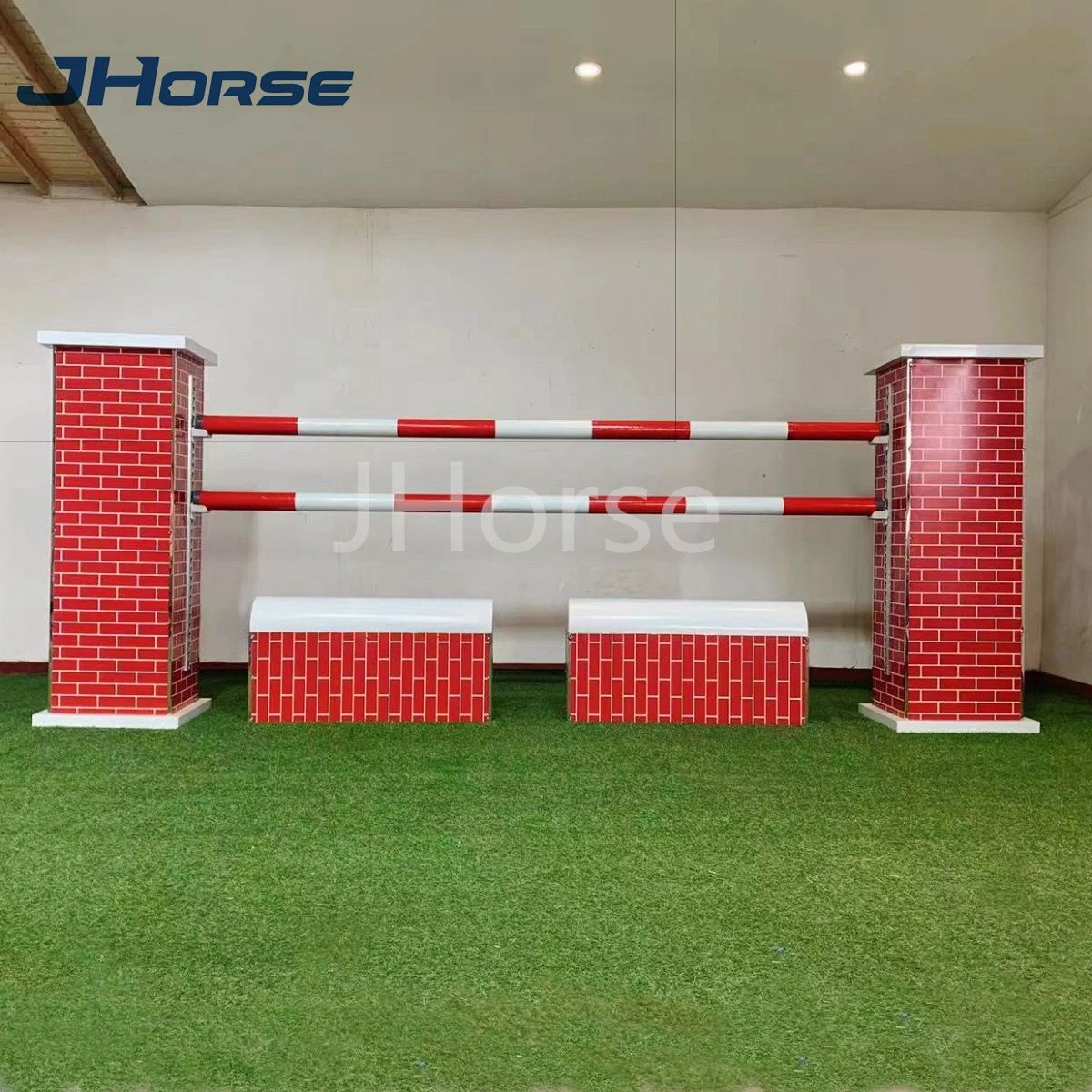 Wooden and Aluminum Jump Obstacles Horse Show Jumping with Varied Planks and Fillers