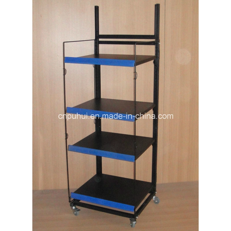 4 Tier Garage Shop Rolling Engine Oil Bottle Metal Display Shelf (PHY393)