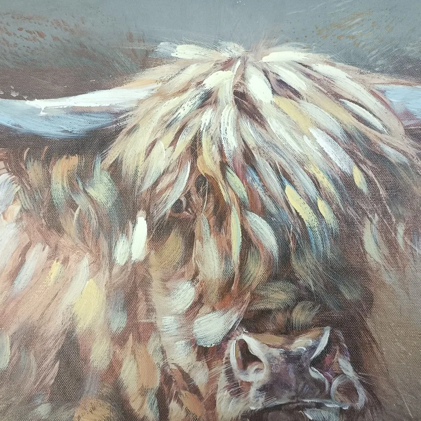 Highland Cow Picture Wall Decor Canvas Print Painting Art Vintage Country Farmhouse Art Gift Home Decor Ready to Hang Dining Room Bedroom Living Room Kitchen Ba