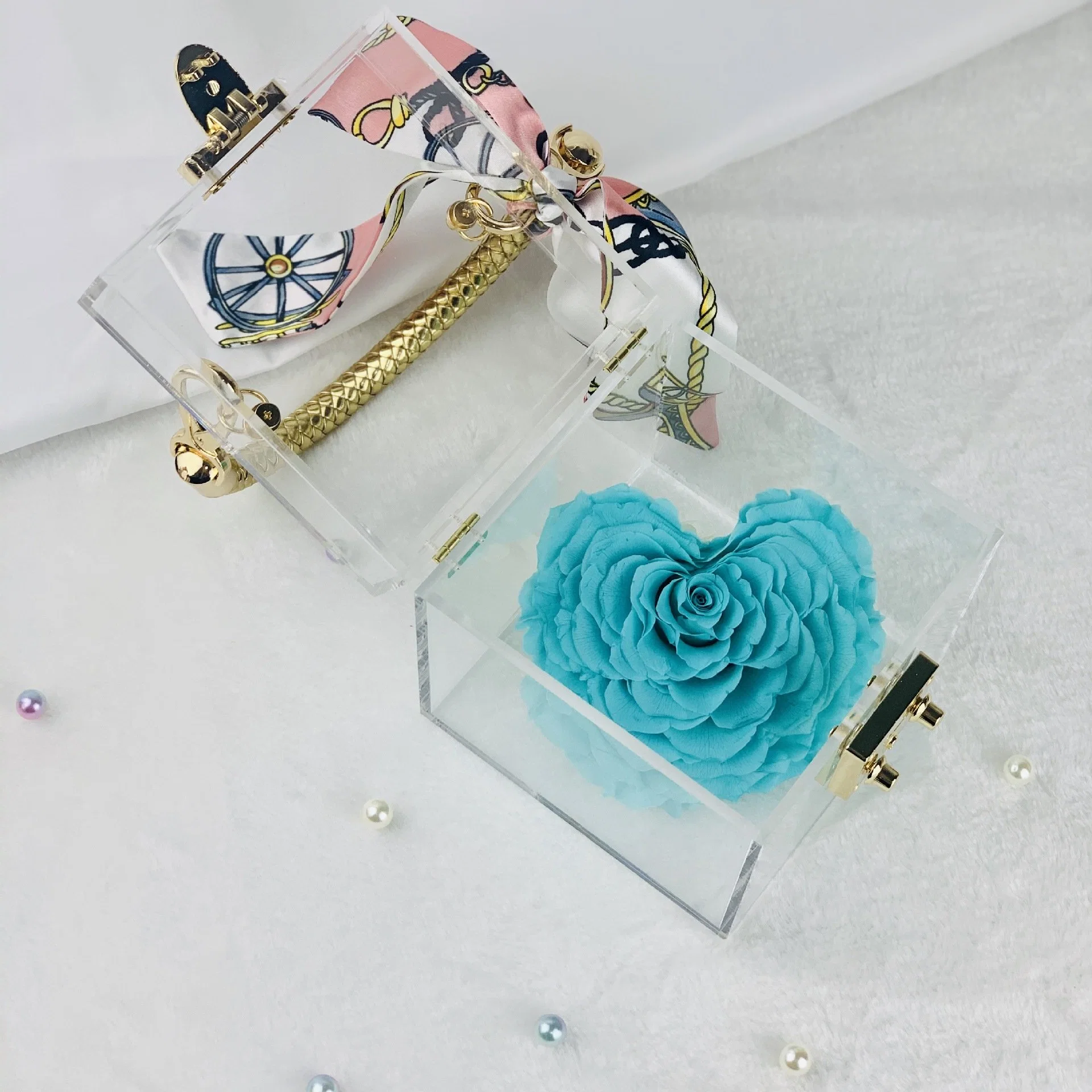 Preserved Rose Flower Box Small Acrylic Flower Case One Frame Flowers Gift Boxes Cube Display Case Decor for Home Office