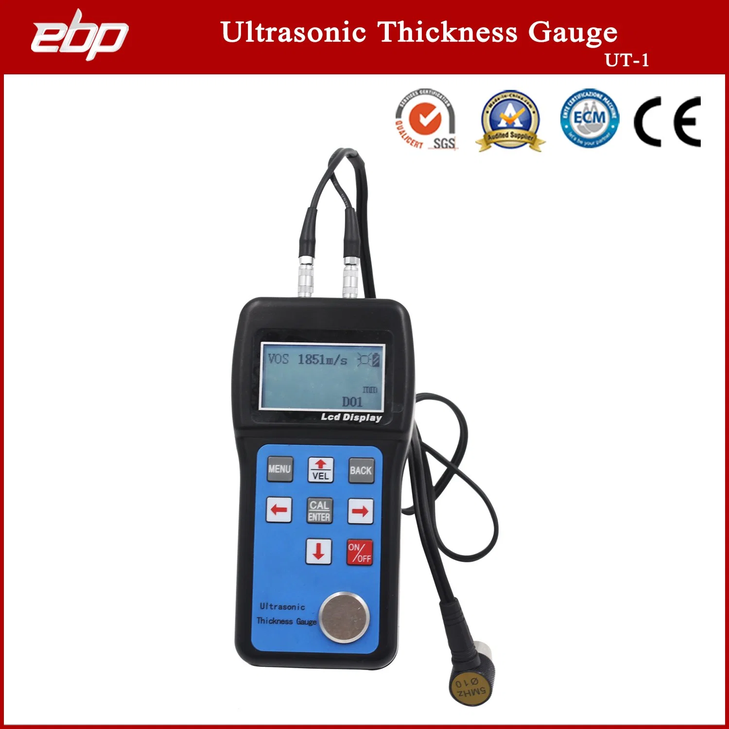 Portable Digital Ultrasonic Thickness Measuring Instrument Ut-1 Tester Device