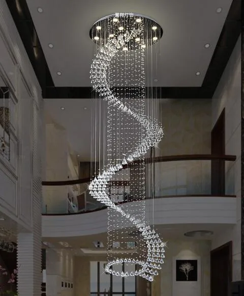 LED Crystal Building Chandelier Living Room Villa Staircase Long Crystal Pendant Lamp