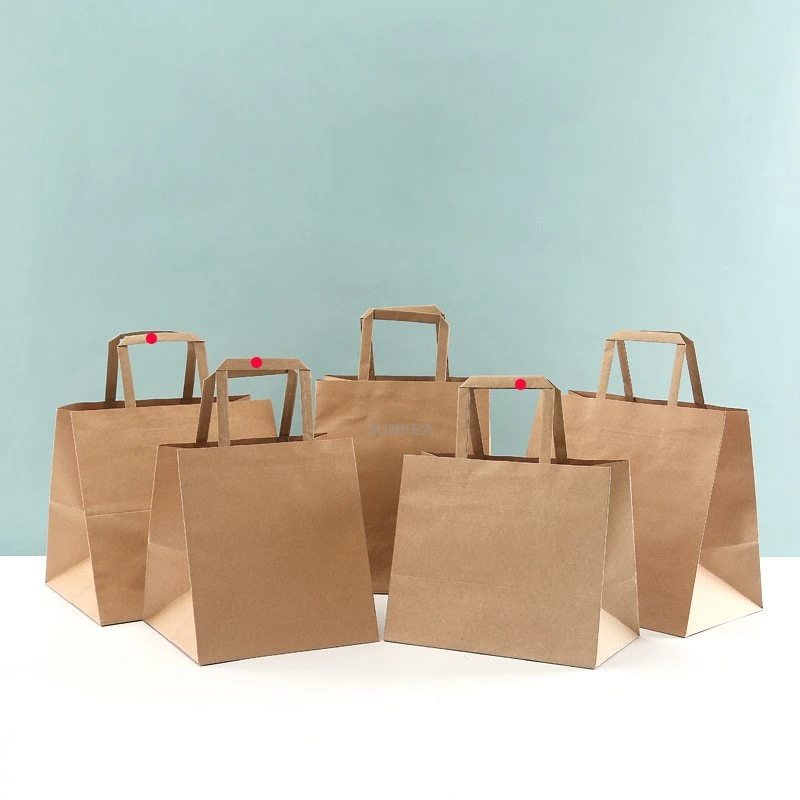Factory Cheap Custom Made Eco Friendly Takeaway Flat Brown Handle Kraft Grocery Paper Bag