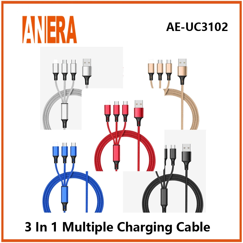 Hot Selling Flexible 3 in 1 Fast Charging Cable USB2.0 to Type-C&Android&Lightning Mobile Phone Cable