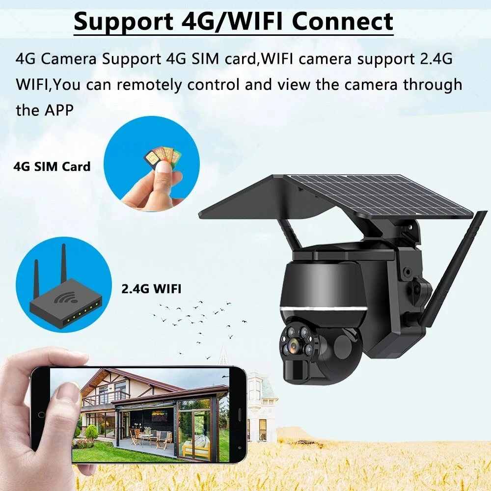 Outdoor WiFi/4G Sicherheitsschutz Überwachung CCTV 360 PTZ Smart Battery Solarbetriebene IP-Kamera