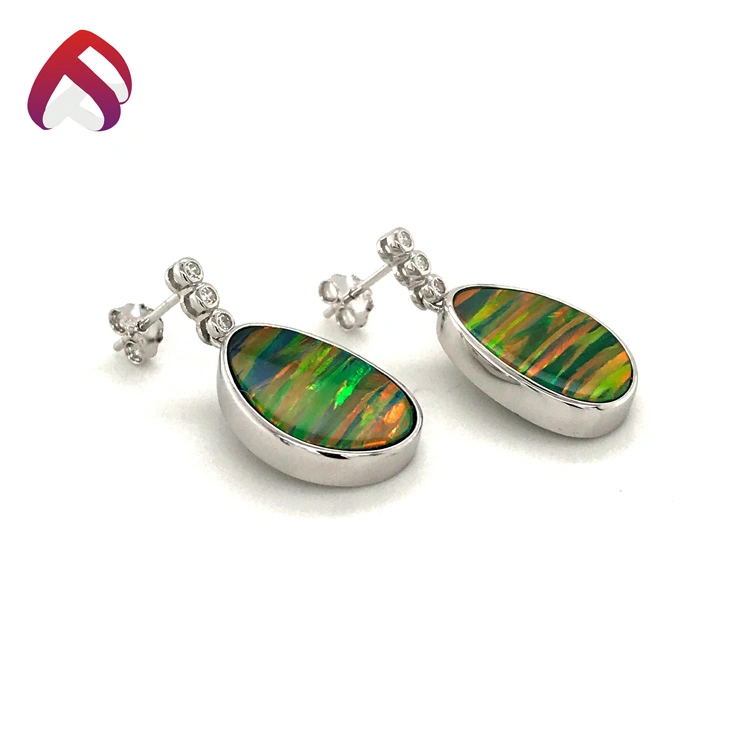 Creative Design Silver Fancy Cut Fresh Doublet Opal Stud Earring 925 Silver Diamond Opal Jewelry (ER85520-3)