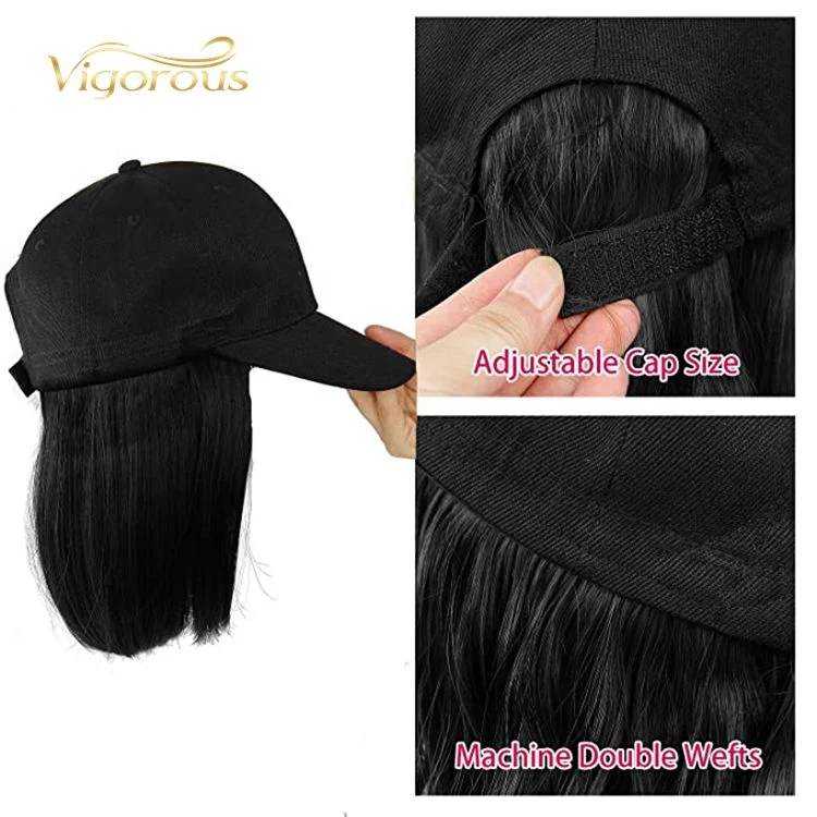 Baseball Hat Wig with Hair Extensions Synthetic Short Bob