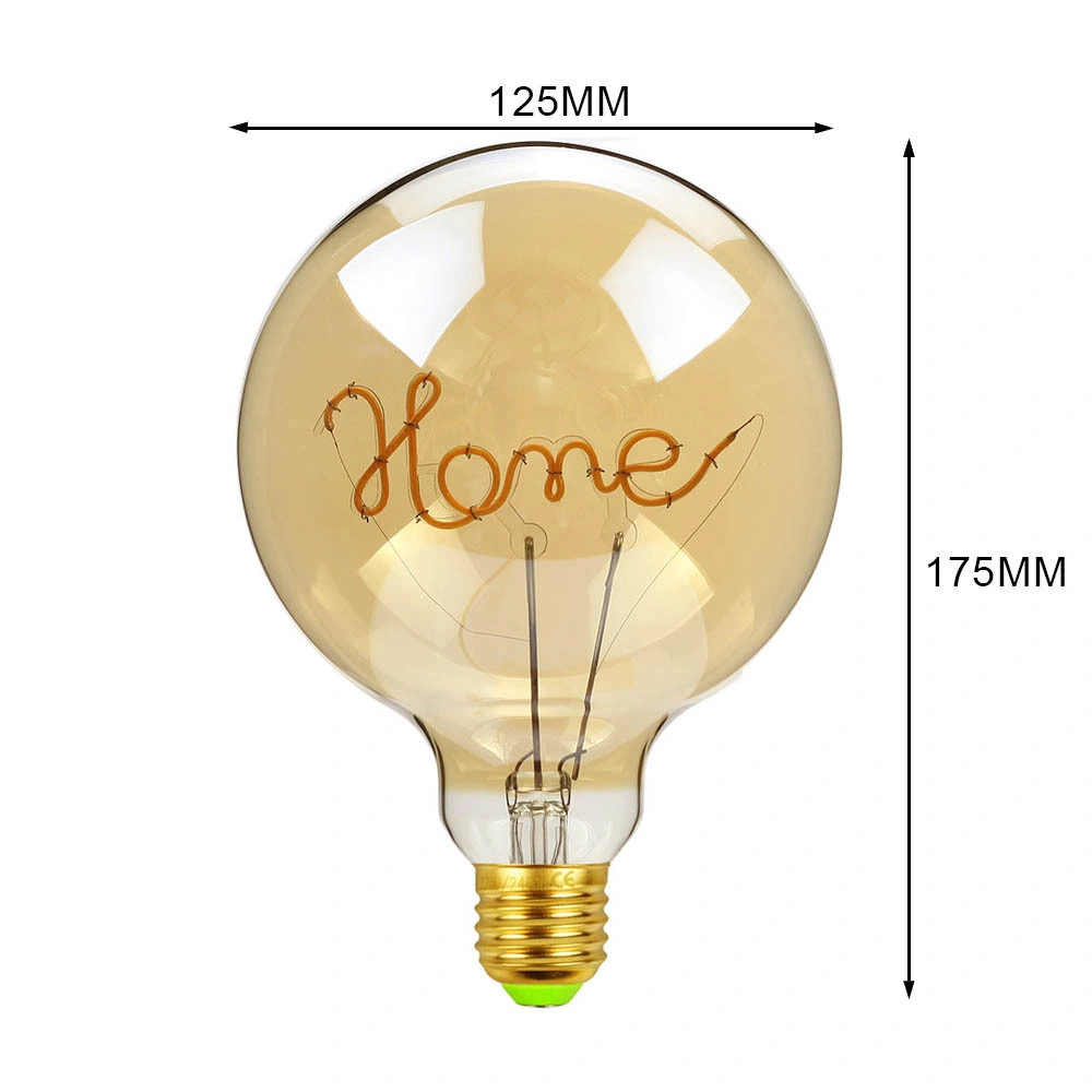 LED Filament Bulb Decorative Vintage G125 Globe DIY Letter Home Amber Glass 4W