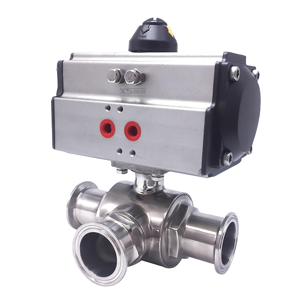 Sanitary Three-Way Pneumatic Clamp Stainless Steel Ball Valve