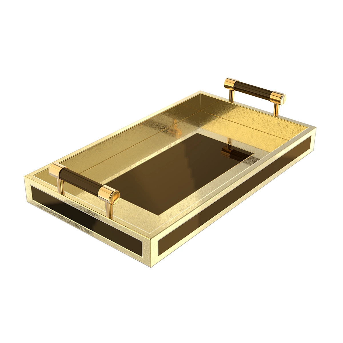 Gold Foiled Wooden Tray with Acrylic Veneered and Metal Handle