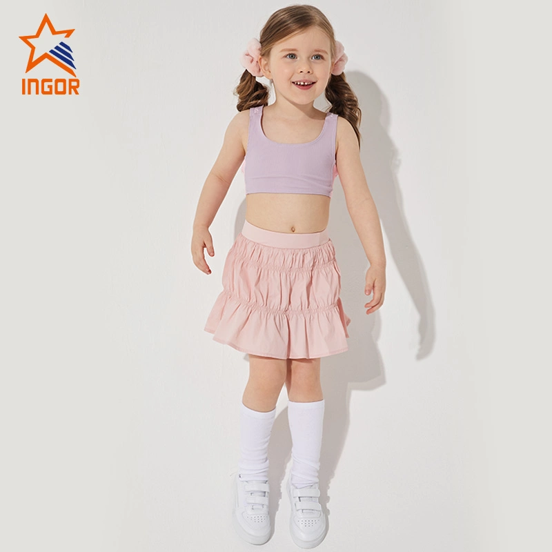 Ingorsports Custom Wholesale/Supplier Kids Skirts with Inner Short Soft Elastic Band Smocking Woven Outer Layer for Kids Sports Fitness Athletic Wear