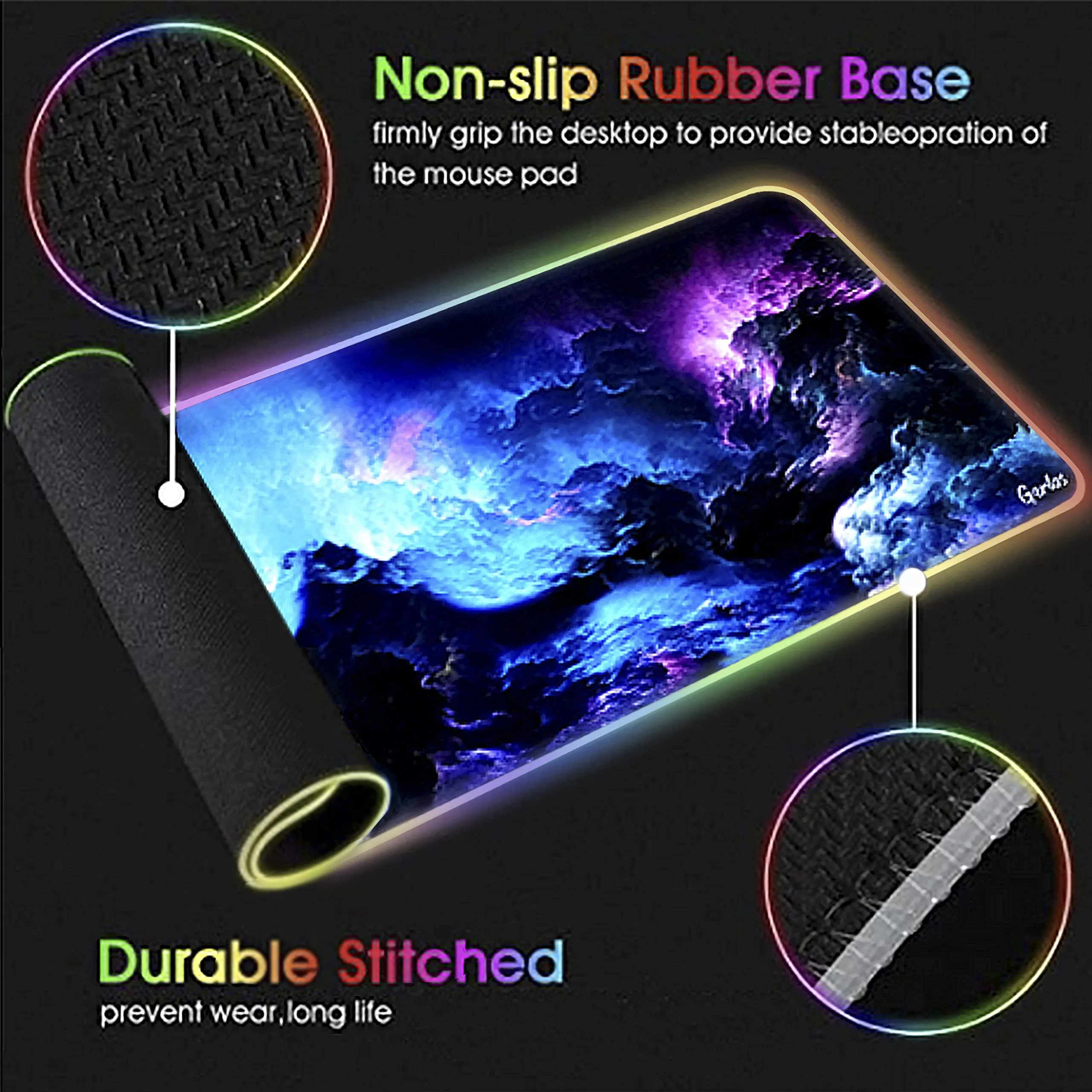 Gaming Mouse Pad Luminous RGB Gaming Keyboard Desktop Mouse Pad Anti-Slip Large Glowing Extended Soft Mouse Pad with Smooth Surface and Non-Slip Rubber Base