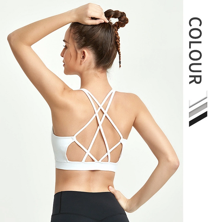 Apoyo Sexy Cross Back Sujetador de ropa deportiva Top, Custom Woman′ S ejercicio ropa de gimnasio sensación desnuda White Sports Yoga Bras