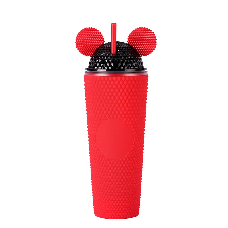 Hotsell Custom Logo Plastic 16oz 24oz Glitter Double Walled Diamond Tumbler Cup with Mouse Ears Lid