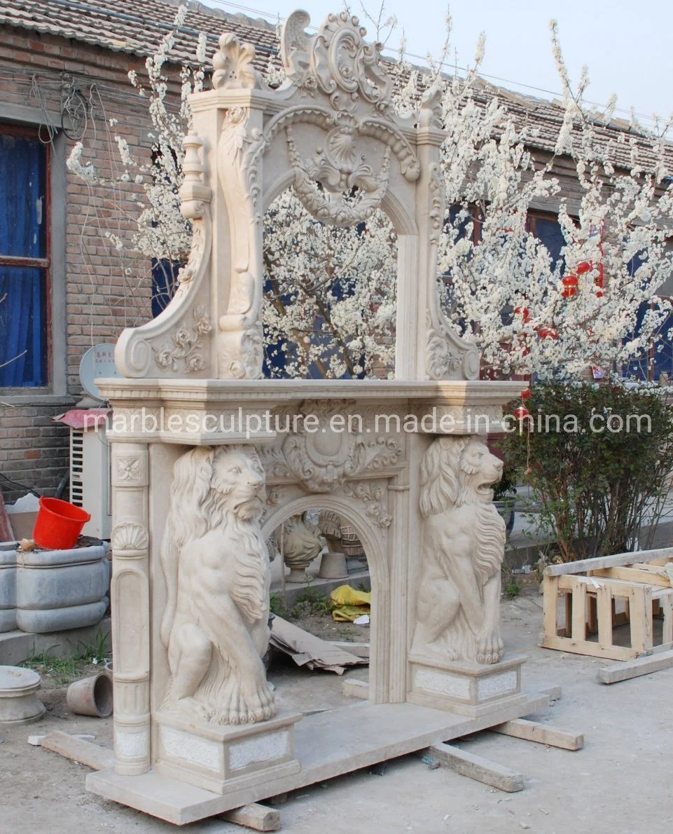 Natural Stone Indoor Double Marble Fireplace with Lion (SY-MF325)