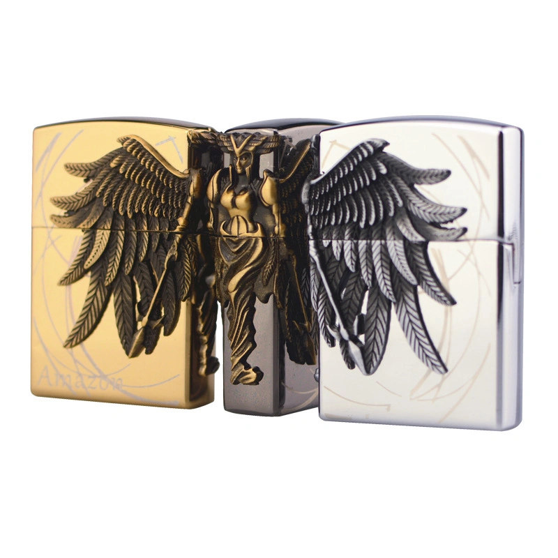 Best Price Bulk Wings Metal Creative Men's Gift Flint Fire Starter Refill Kerosene Oil Flame Lighter for Cigarette