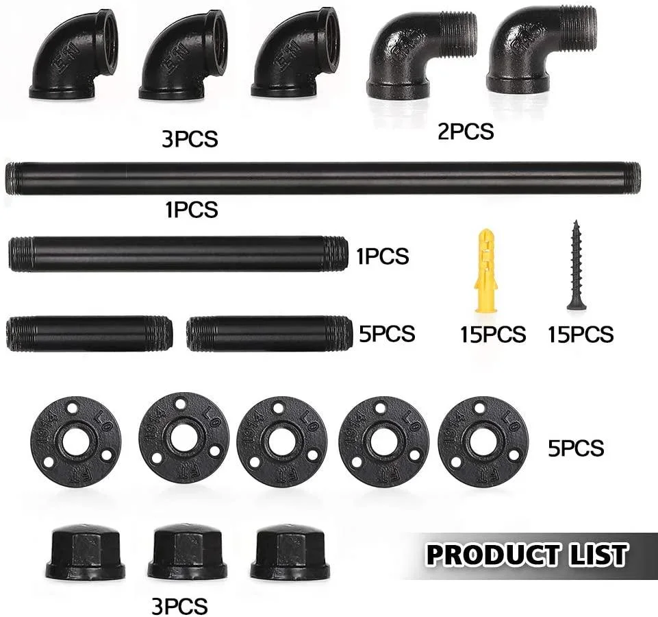 DIY Pfeifenmöbel Industrial Pipe Handtuchhalter mit Carbon Steel Nippelflansch 1/2 Zoll Rohrkappe 1/2" Beschichtung Verformbar Eisen T-Shirt