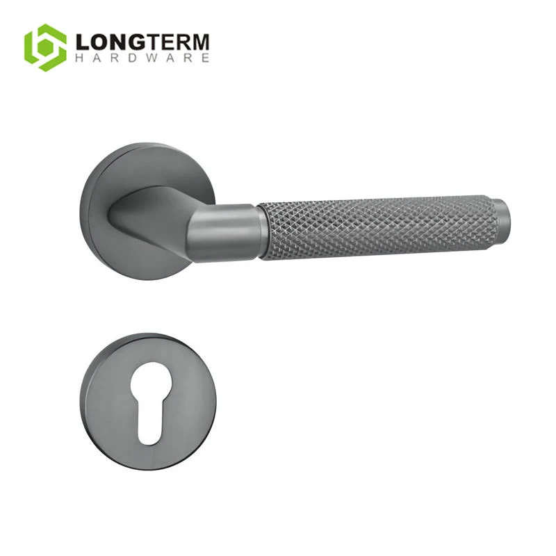 Zinc Alloy Modern Interior Tubular Lever Luxury Knurled Door Handle on Rosettes