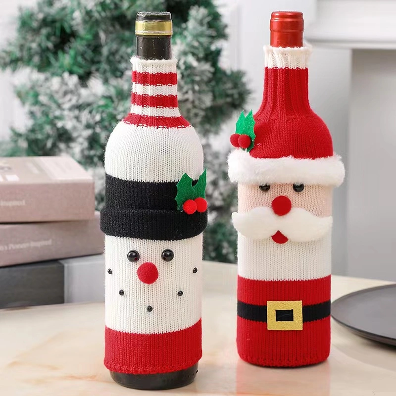 Conjunto de garrafas de vinho tricotadas Christmas Decorativo Red Champanhe