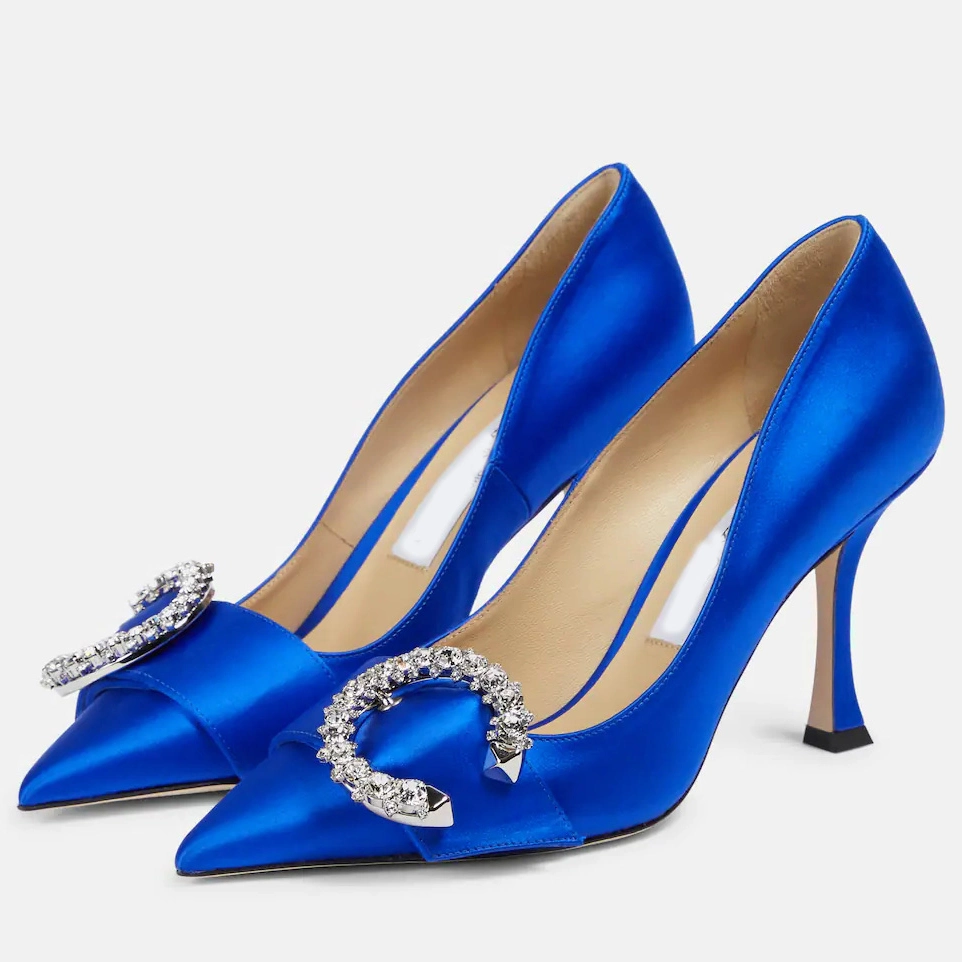 Handmade Royal Blue Satin señaló Outddor Toe zapatos bombas vestido de diamantes