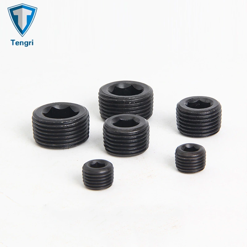 DIN906 Black Oxide Internal Drive Pipe Plugs with Conical Thread Carbon Steel Hexagon Socket Pipe Plug Oil Plugs Screw