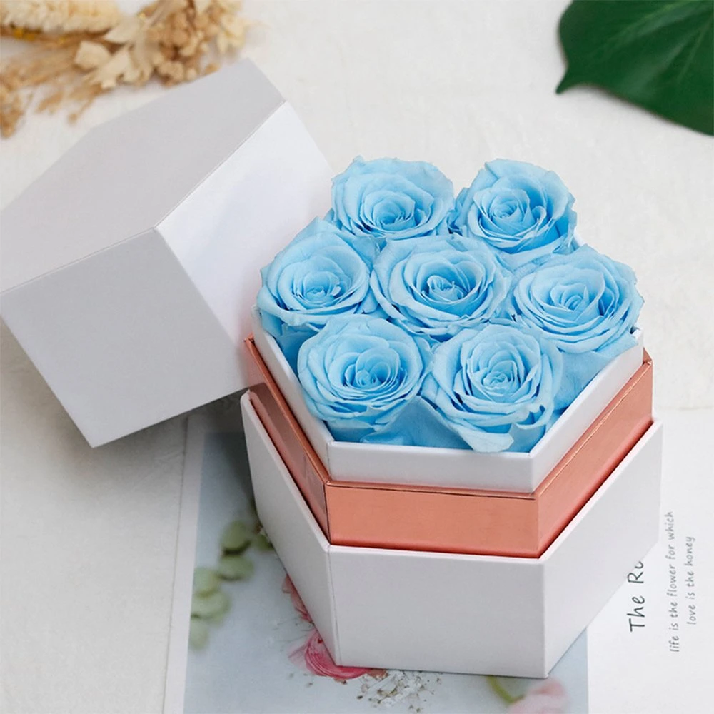 Regalo de lujo de San Valentín con 7 rosas eternas en regalo Caja