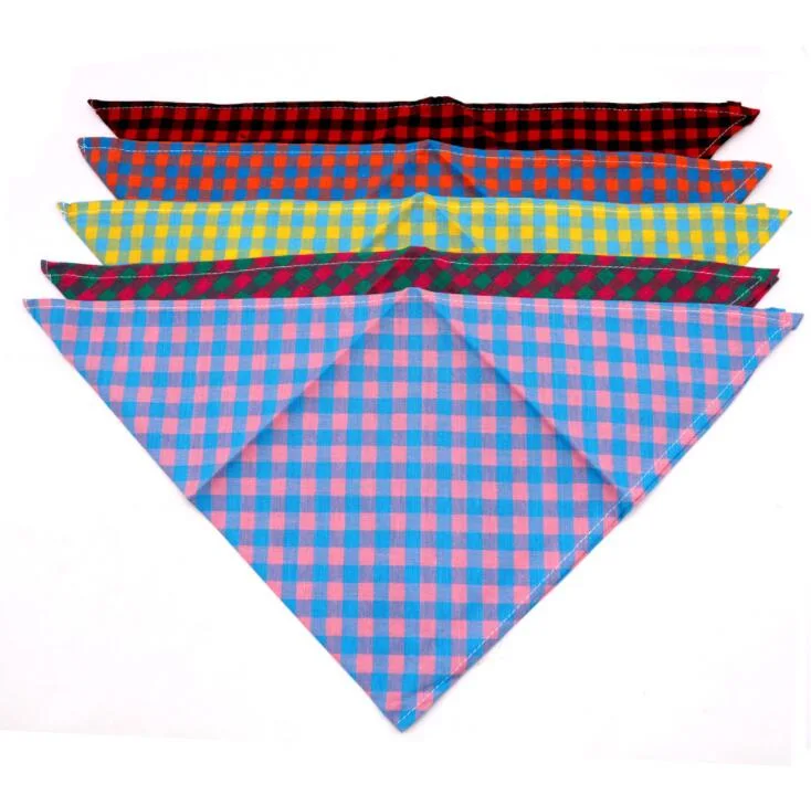 Square Plaid Printing Dog Bib Double Reversible Kerchief Scarf Adjustable Accessories