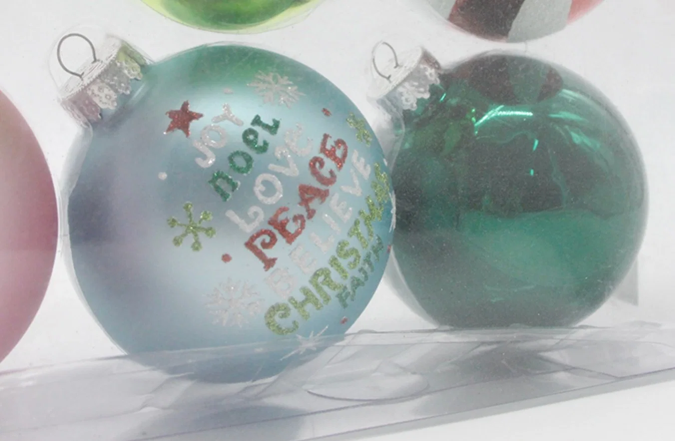 12PCS 8cm Ornament Bauble Sets White Pink Blue Green Red Candy Painted Christmas Glass Hanging Ball for Home Decor